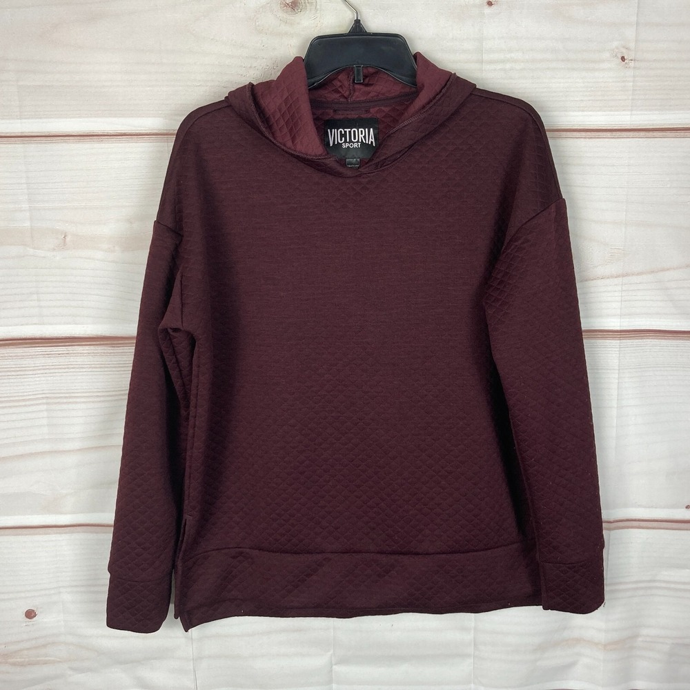 Victoria's Secret Sport Top Women Small Burgundy Quilted Hoodie Long Sleeve Knit